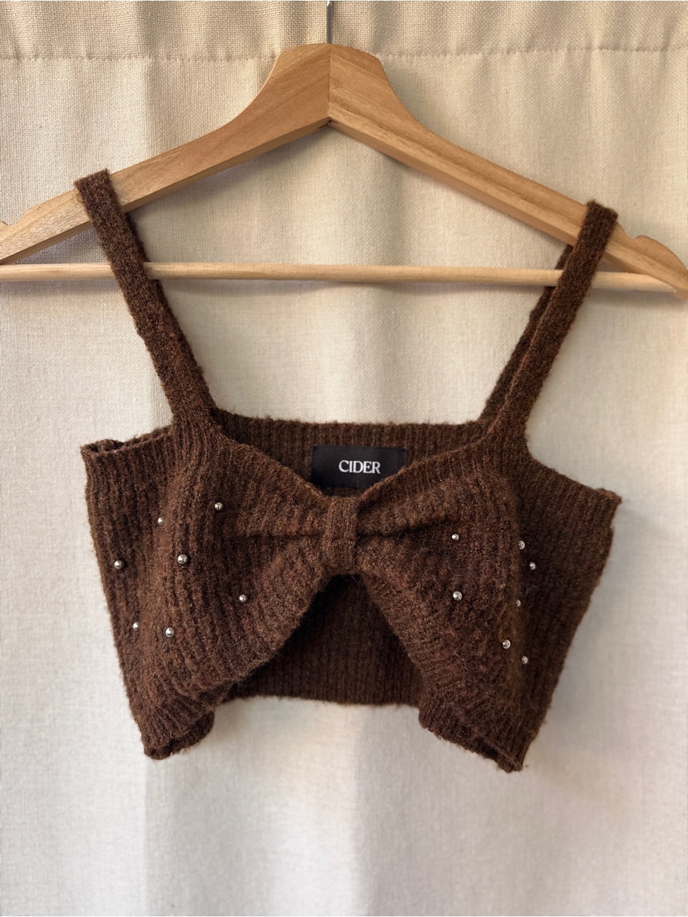 Brown Bow Knit Crop Top